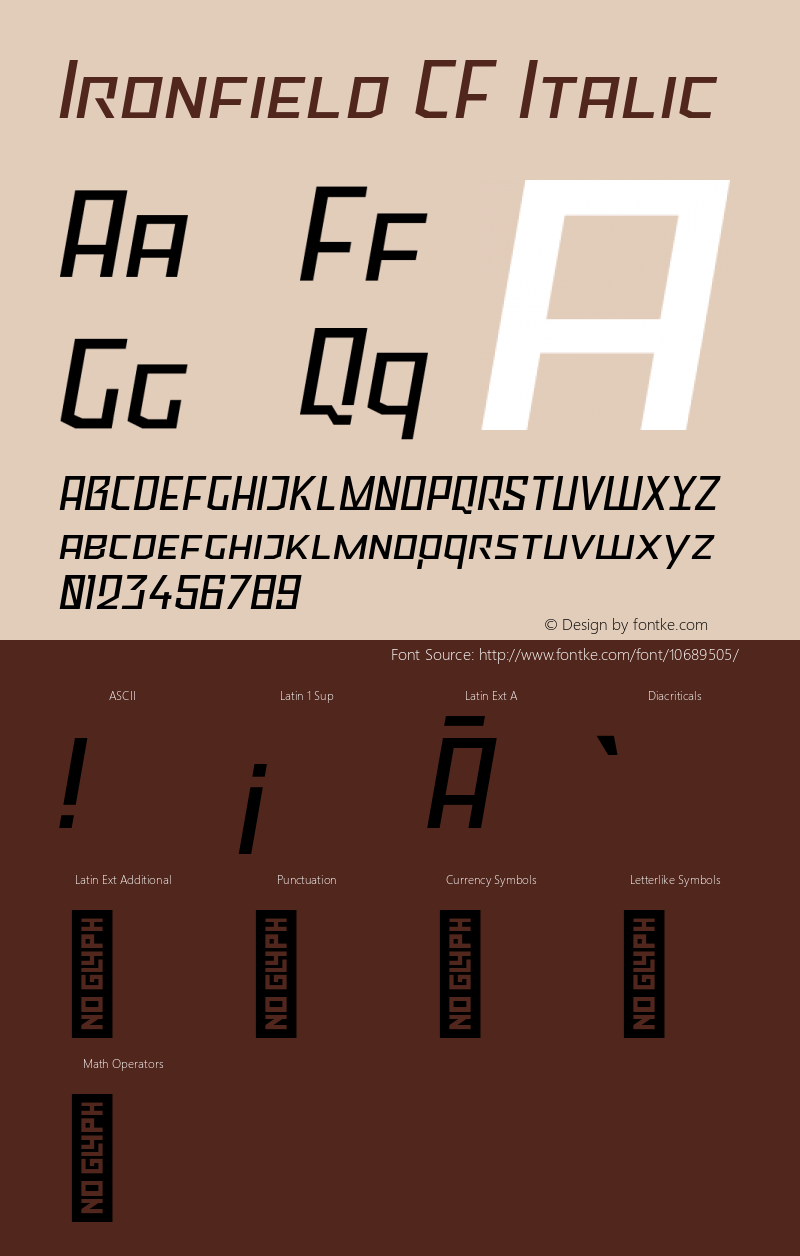 Ironfield CF Italic Version 1.000;PS 001.000;hotconv 1.0.70;makeotf.lib2.5.58329 Font Sample