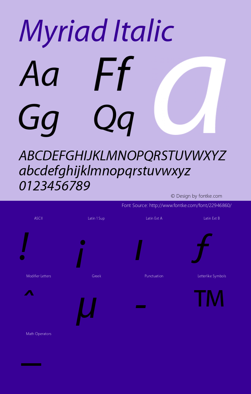 Myriad Italic Macromedia Fontographer 4.1.3 11/29/01 Font Sample