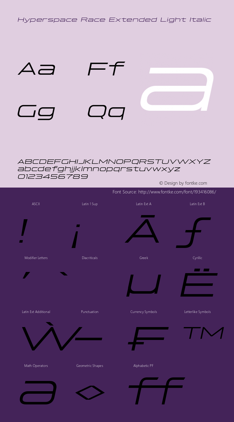 Hyperspace Race Extended Light Italic Version 1.000;hotconv 1.0.109;makeotfexe 2.5.65596图片样张