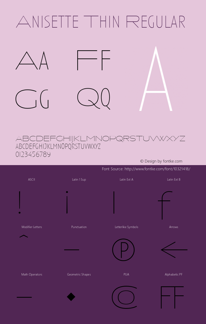 Anisette Thin Regular Version 1.000 2004 Font Sample