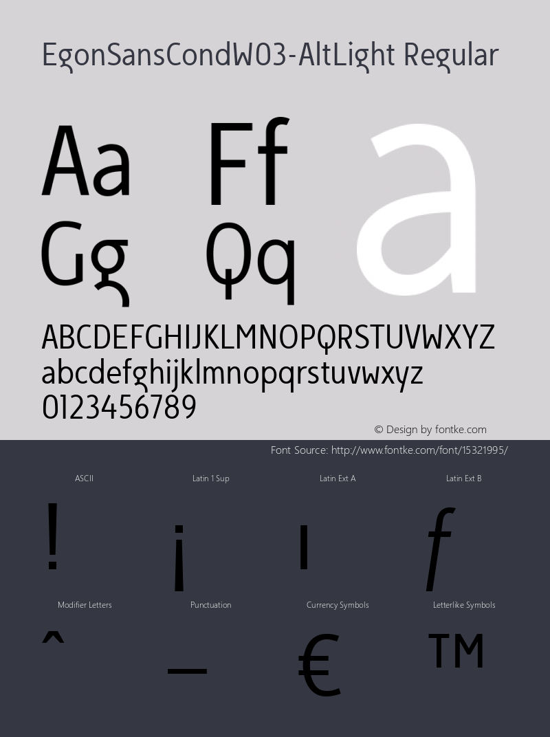 EgonSansCondW03-AltLight Regular Version 1.0 Font Sample