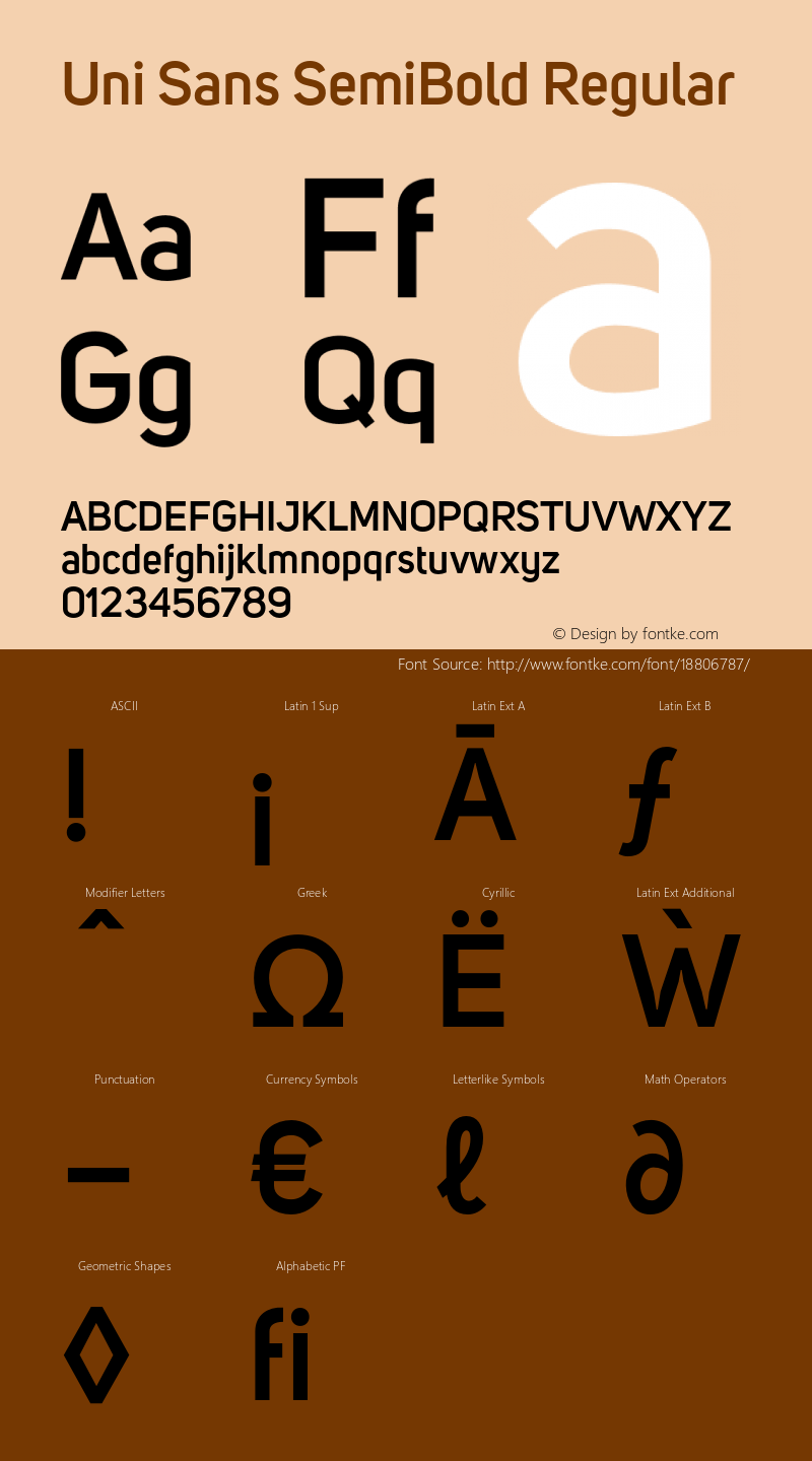 Uni Sans SemiBold Regular Version 001.029 Font Sample