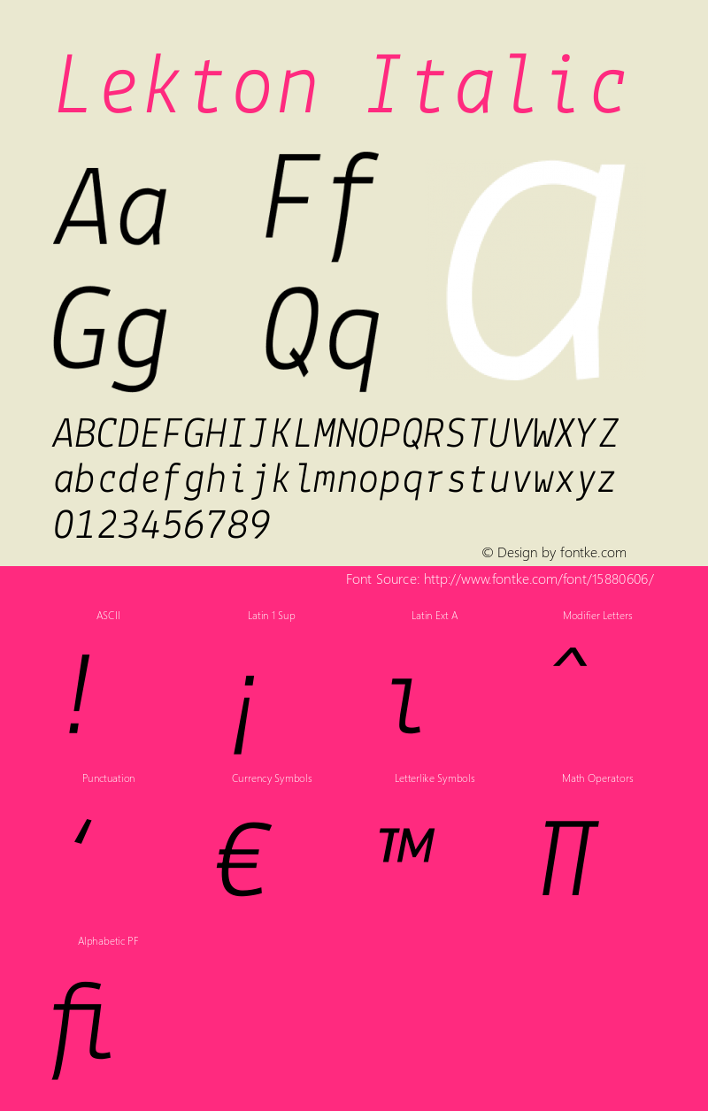 Lekton Italic Version 3.000 Font Sample