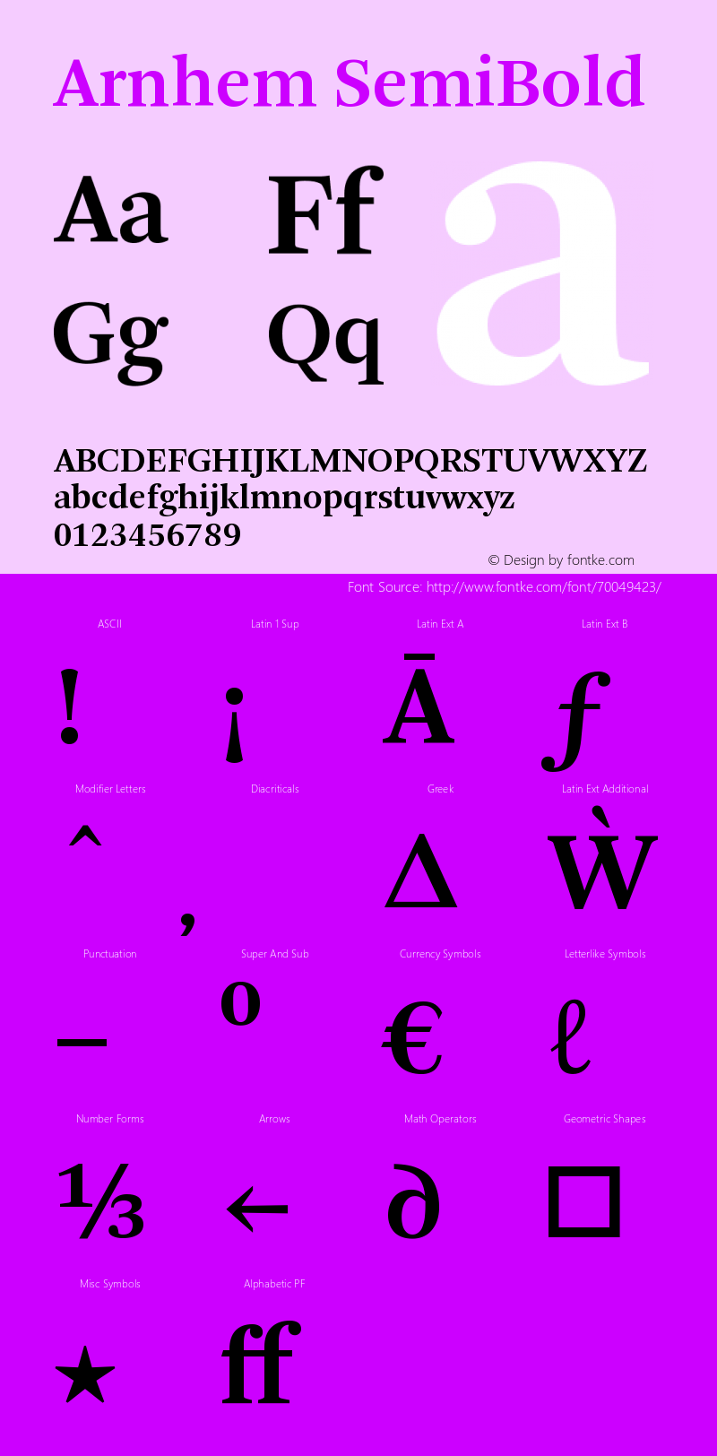 Arnhem-SemiBold Version 2.001; build 0001 Font Sample