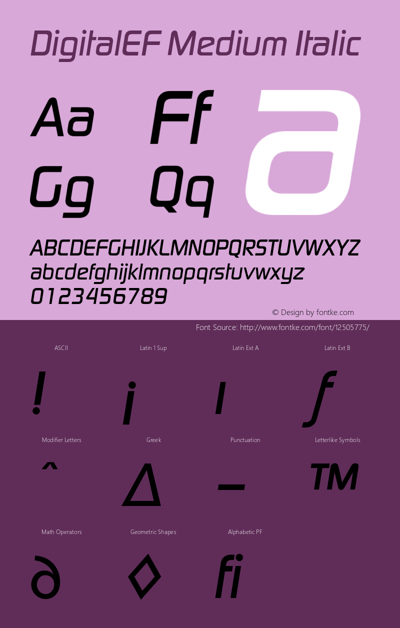 DigitalEF Medium Italic 001.000 Font Sample