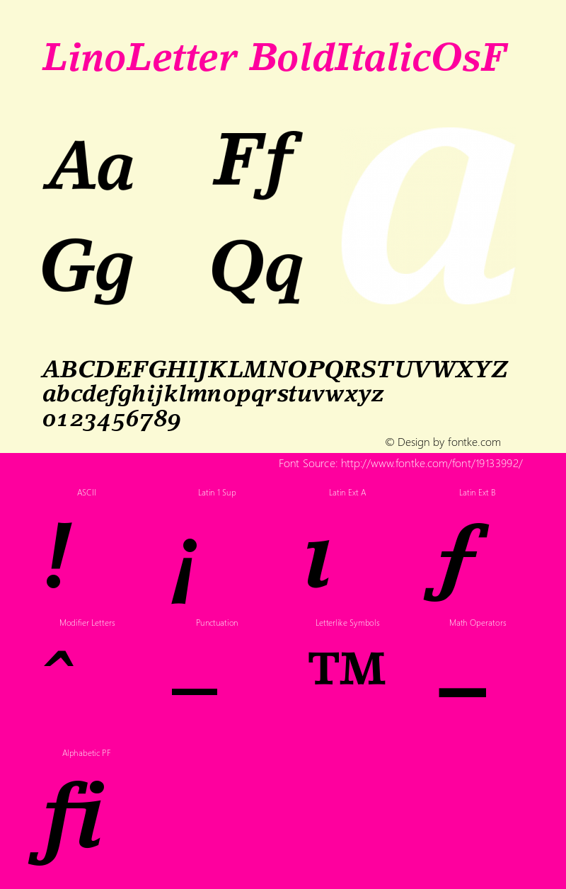 LinoLetter Bold Italic Oldstyle Figures Version 001.000 Font Sample