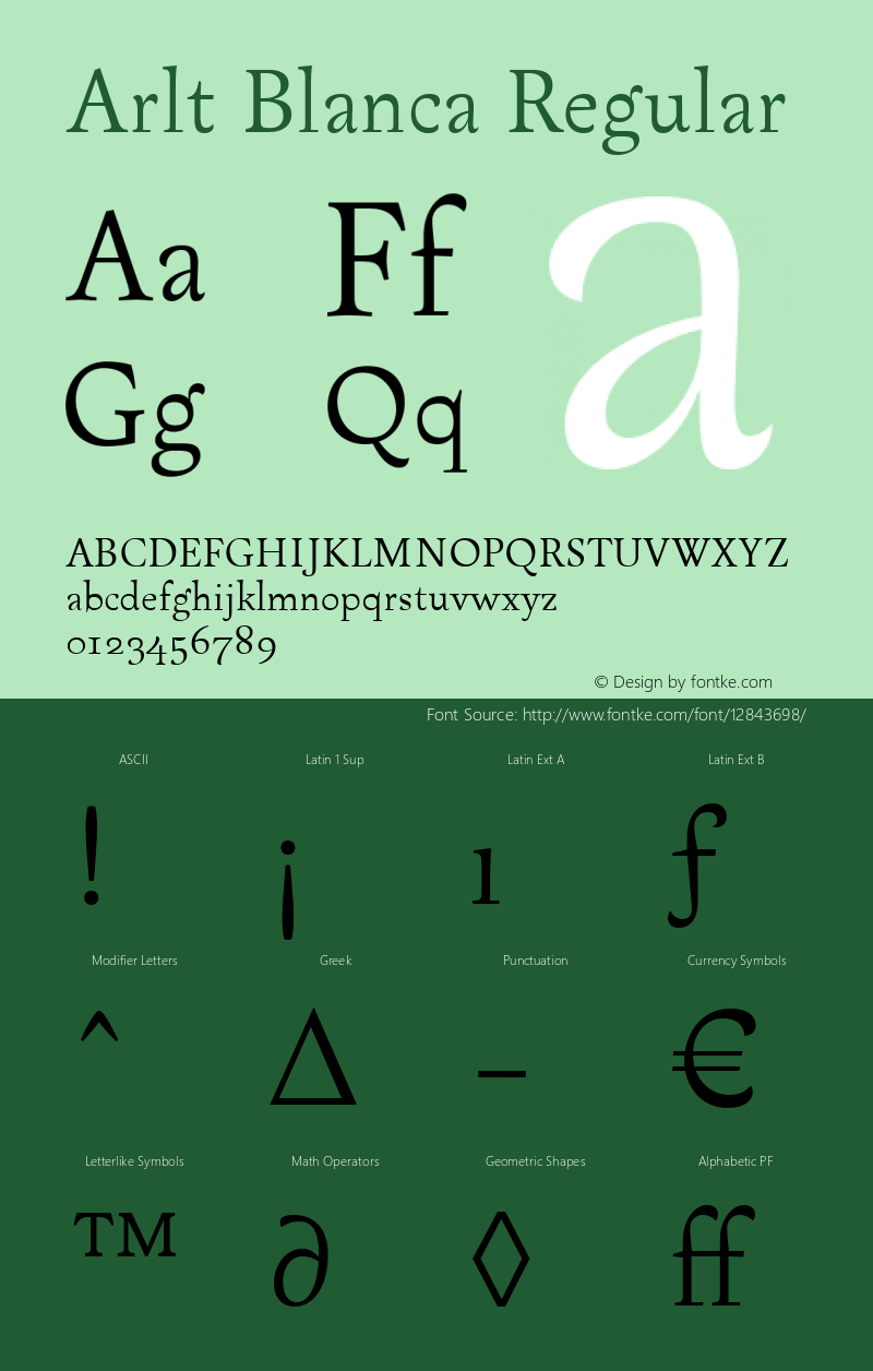 Arlt Blanca Regular Version 1.000 2006 initial release Font Sample