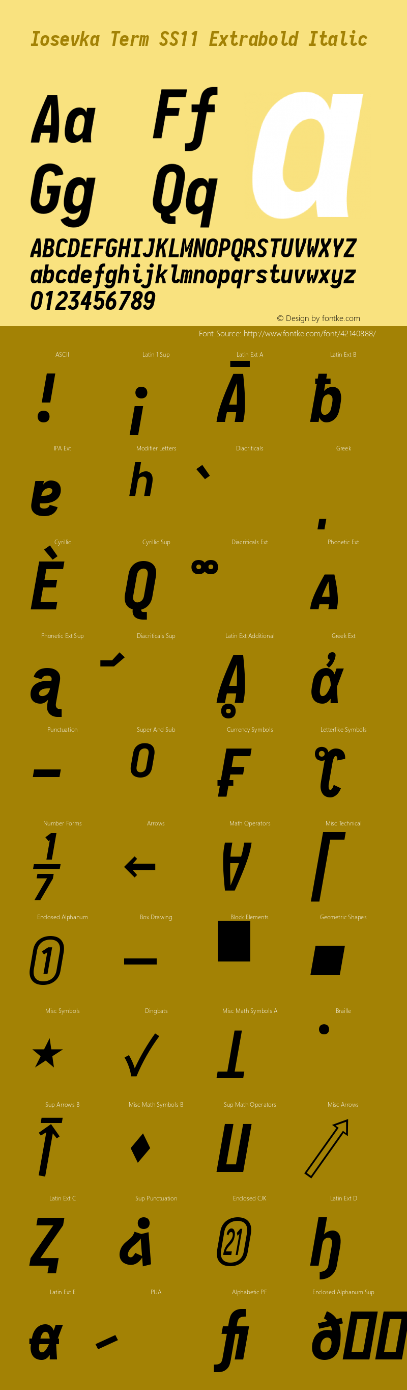 Iosevka Term SS11 Extrabold Italic 2.3.2 Font Sample