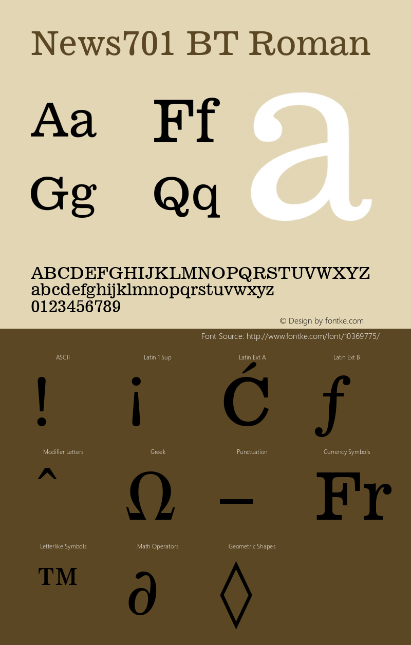 News701 BT Roman mfgpctt-v1.57 Thursday, February 18, 1993 3:43:50 pm (EST) Font Sample