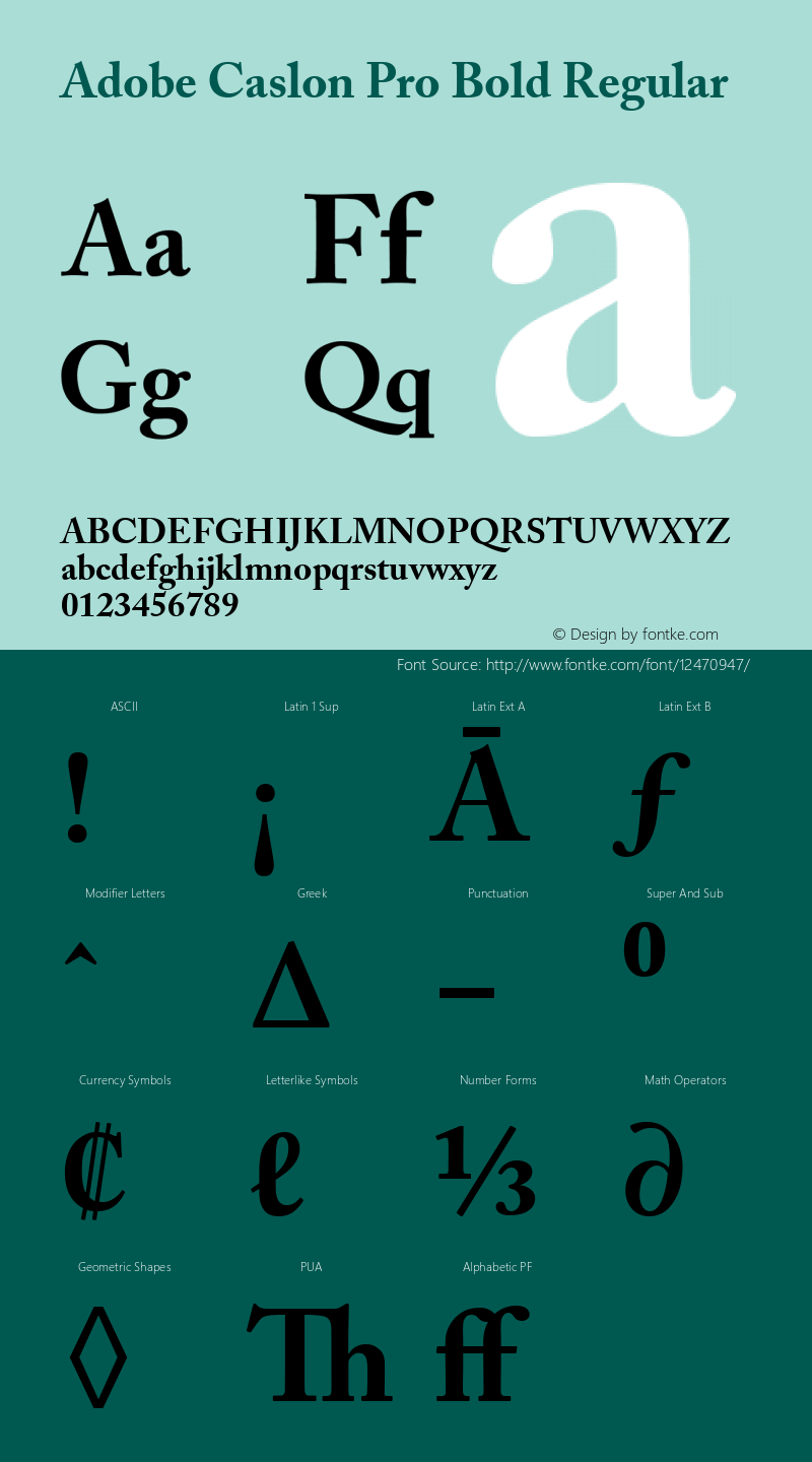 Adobe Caslon Pro Bold Regular OTF 1.009;PS 001.000;Core 1.0.27;makeotf.lib1.3.1 Font Sample