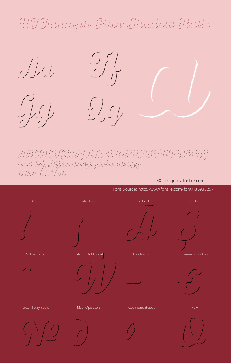UTTriumph-PressShadow Italic Version 1.000 Font Sample