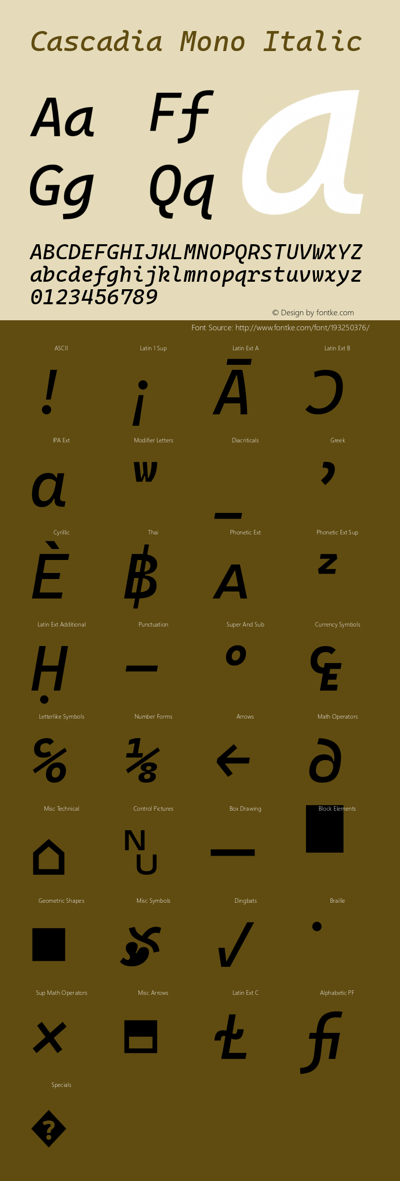 Cascadia Mono Italic Version 2111.001图片样张