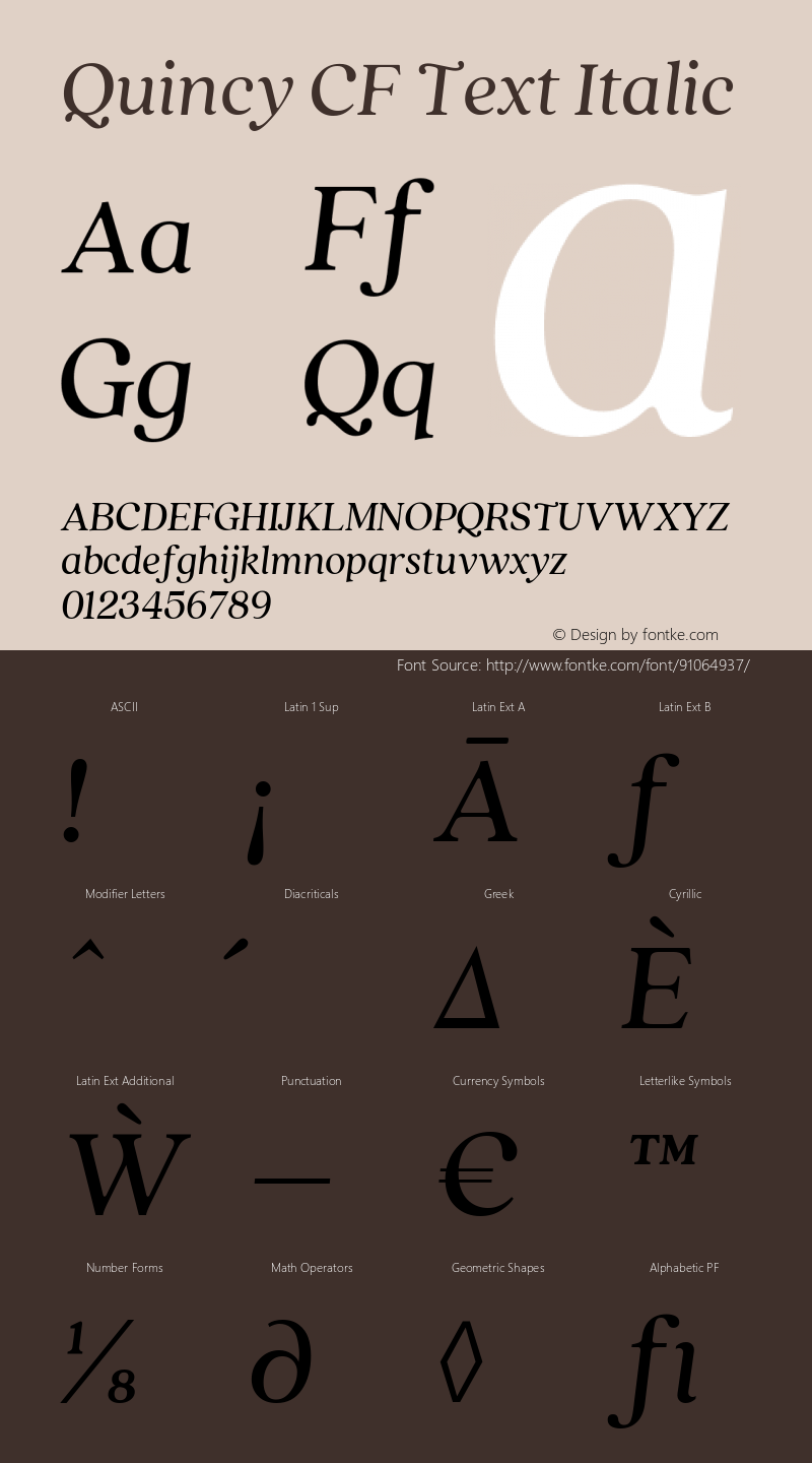 Quincy CF Text Italic 4.100 Font Sample