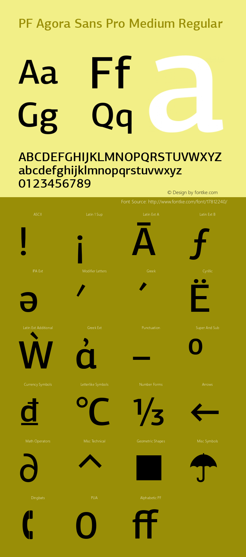 PF Agora Sans Pro Medium Regular Version 1.000 2006 initial release Font Sample