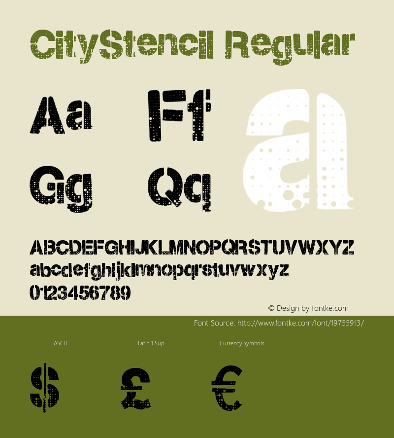 CityStencil Version 1.00 May 5, 2014, initial release Font Sample