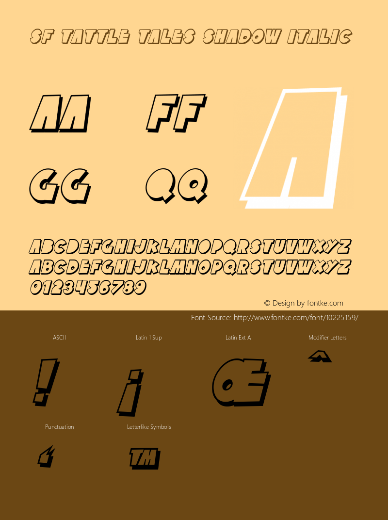 SF Tattle Tales Shadow Italic Version 1.1 Font Sample