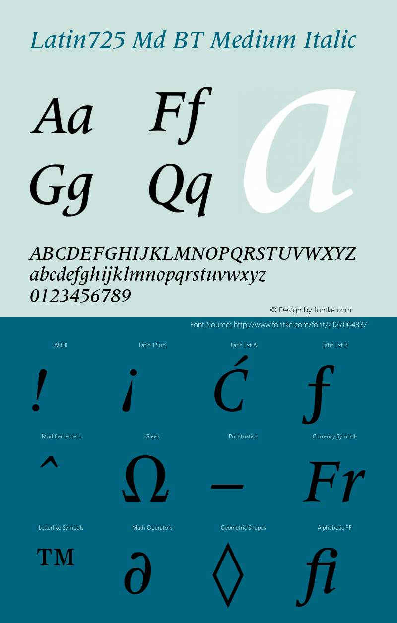 Latin725 Md BT Medium Italic Version 1.01 emb4-OT图片样张