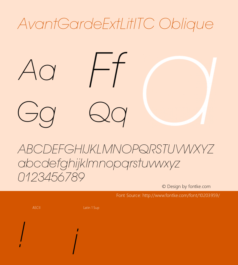 AvantGardeExtLitITC Oblique 001.000 Font Sample