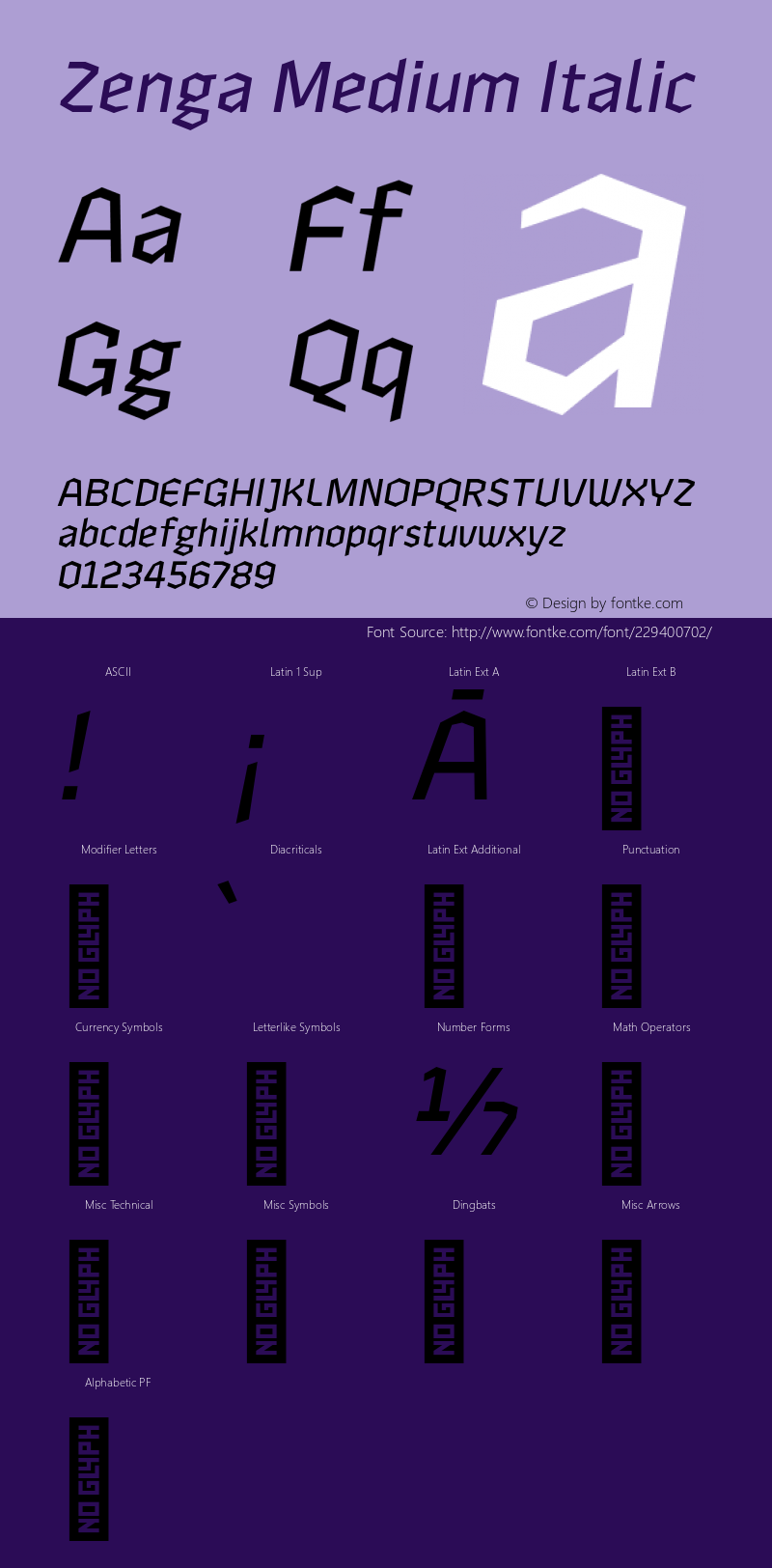 Zenga Medium Italic Version 1.001;PS 001.001;hotconv 1.0.88;makeotf.lib2.5.64775图片样张