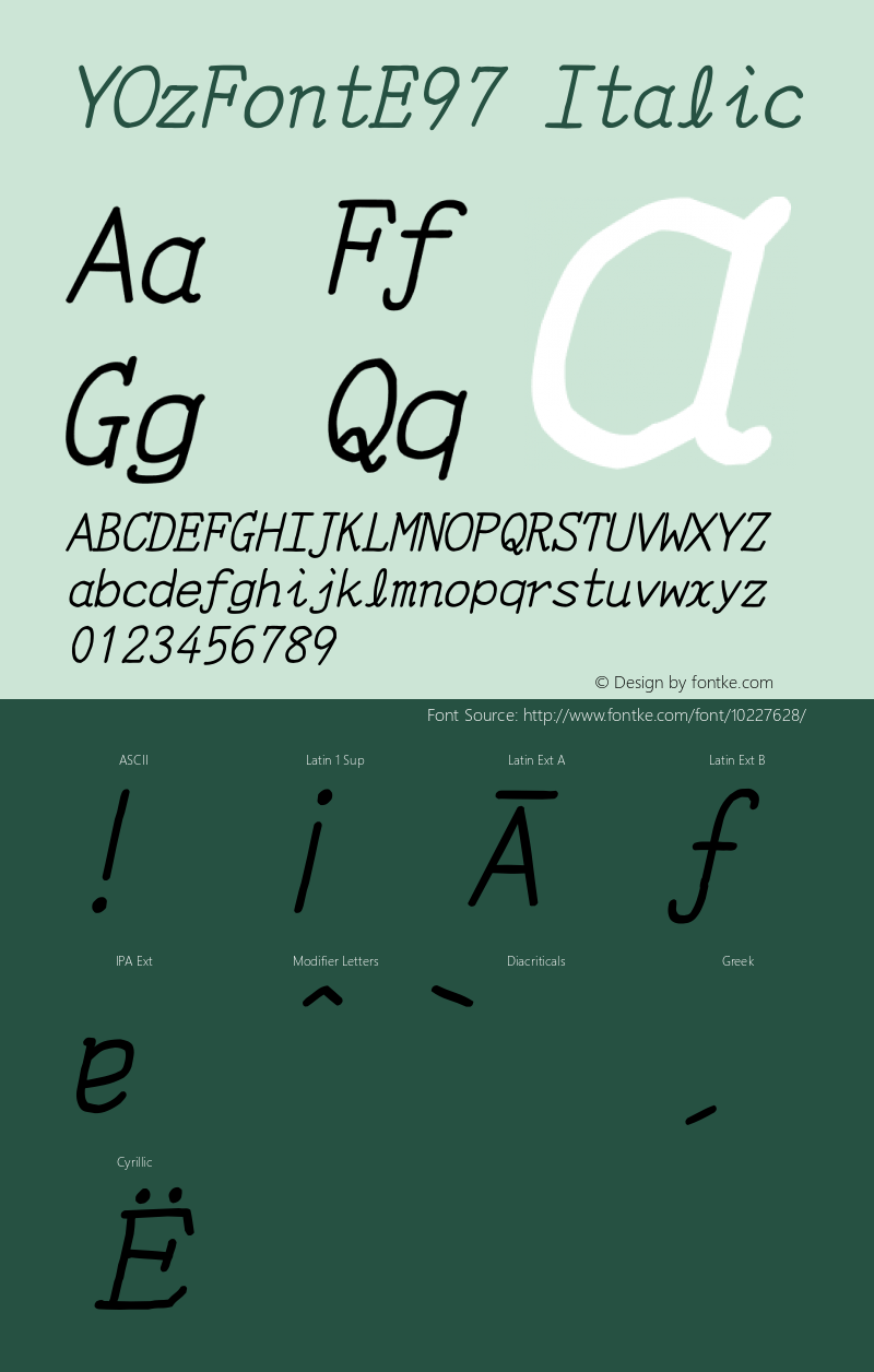 YOzFontE97 Italic Version 12.12 Font Sample