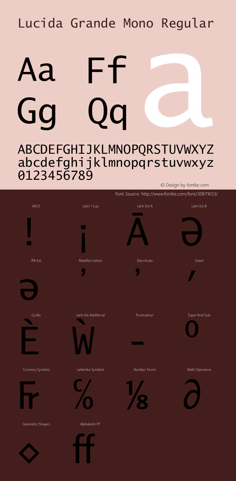 Lucida Grande Mono Regular Version 1.00 Font Sample