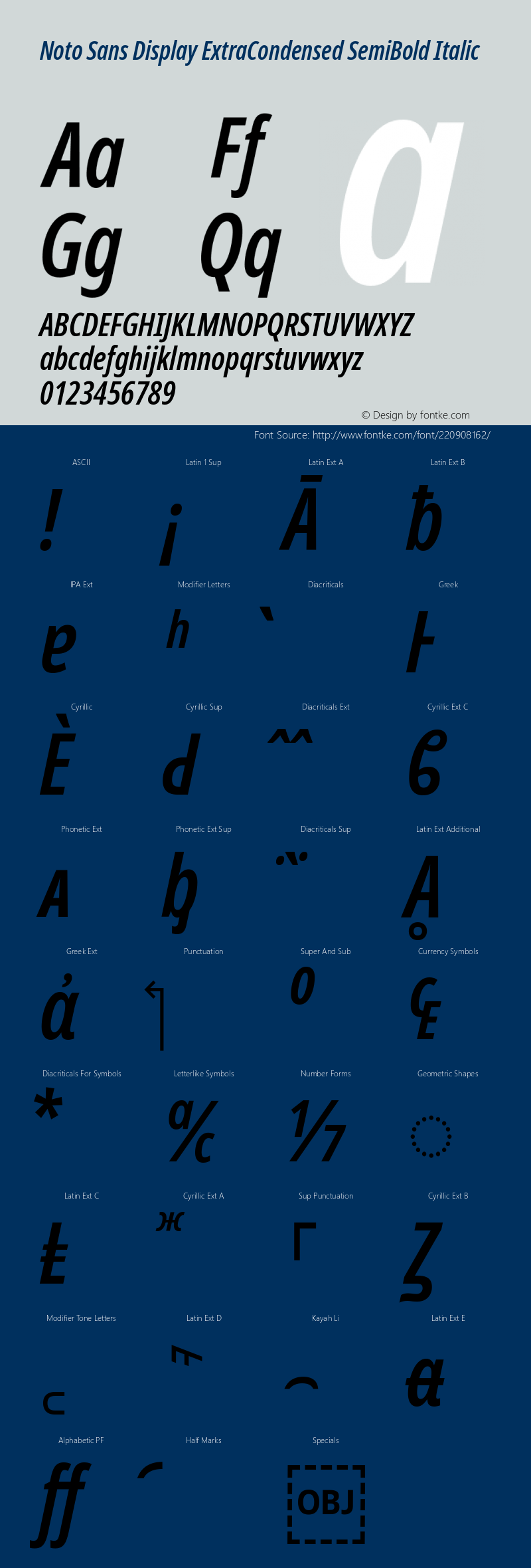 Noto Sans Display ExtraCondensed SemiBold Italic Version 2.003图片样张