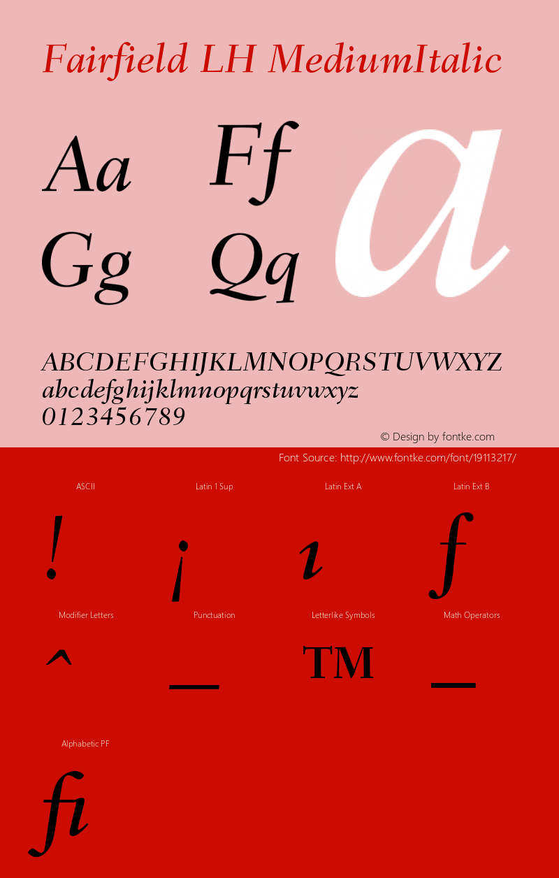 Fairfield LH 56 Medium Italic Version 001.002 Font Sample