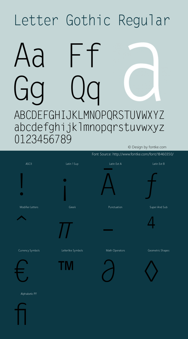 Letter Gothic Regular Version 1.3 (Hewlett-Packard) Font Sample