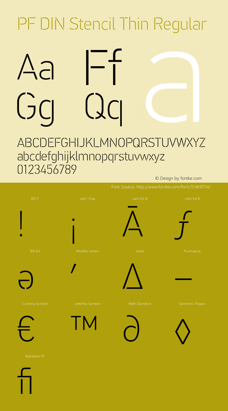 PF DIN Stencil Thin Regular Version 1.000;PS 001.001;hotconv 1.0.56 Font Sample