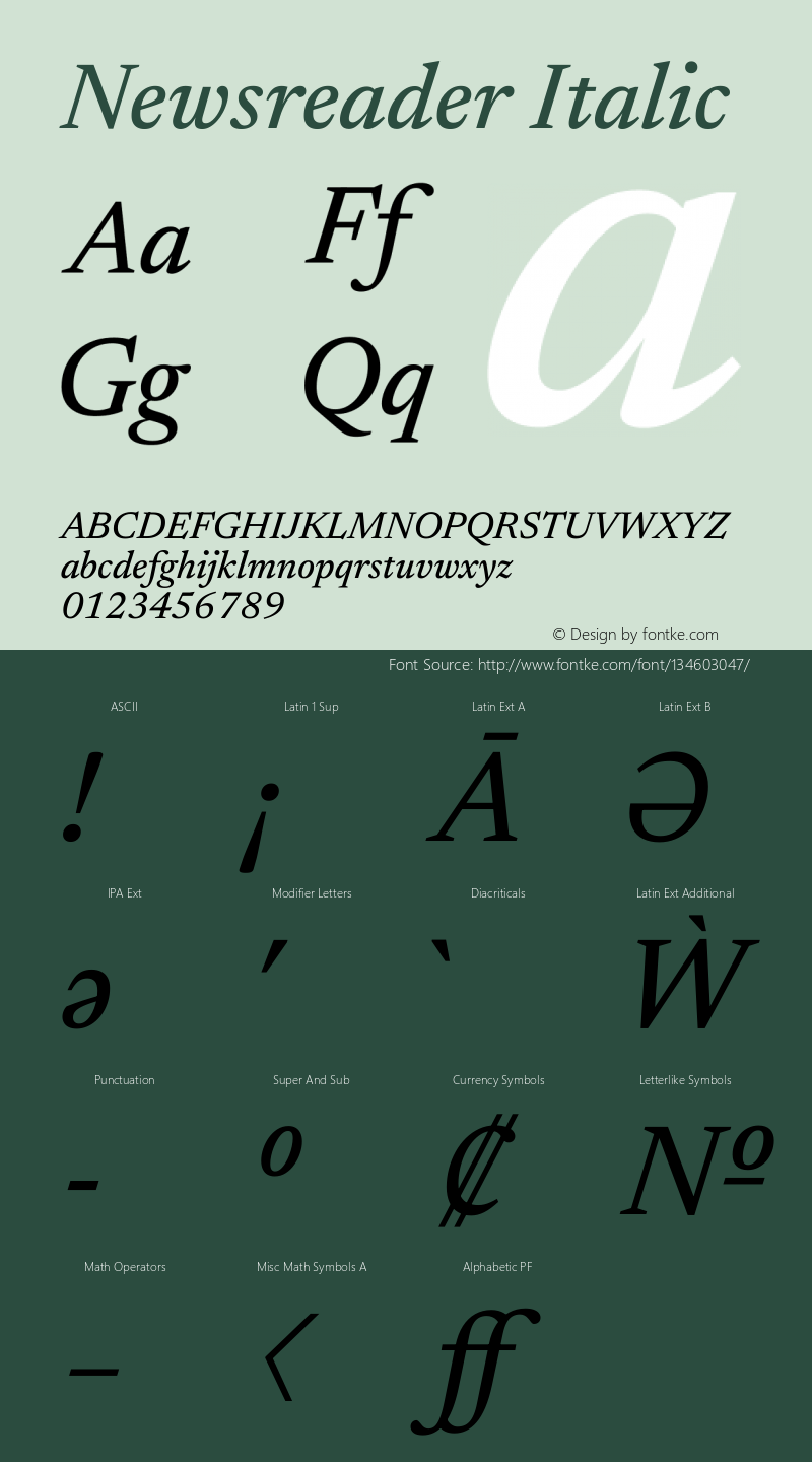 Newsreader 16pt Italic Version 1.003 Font Sample