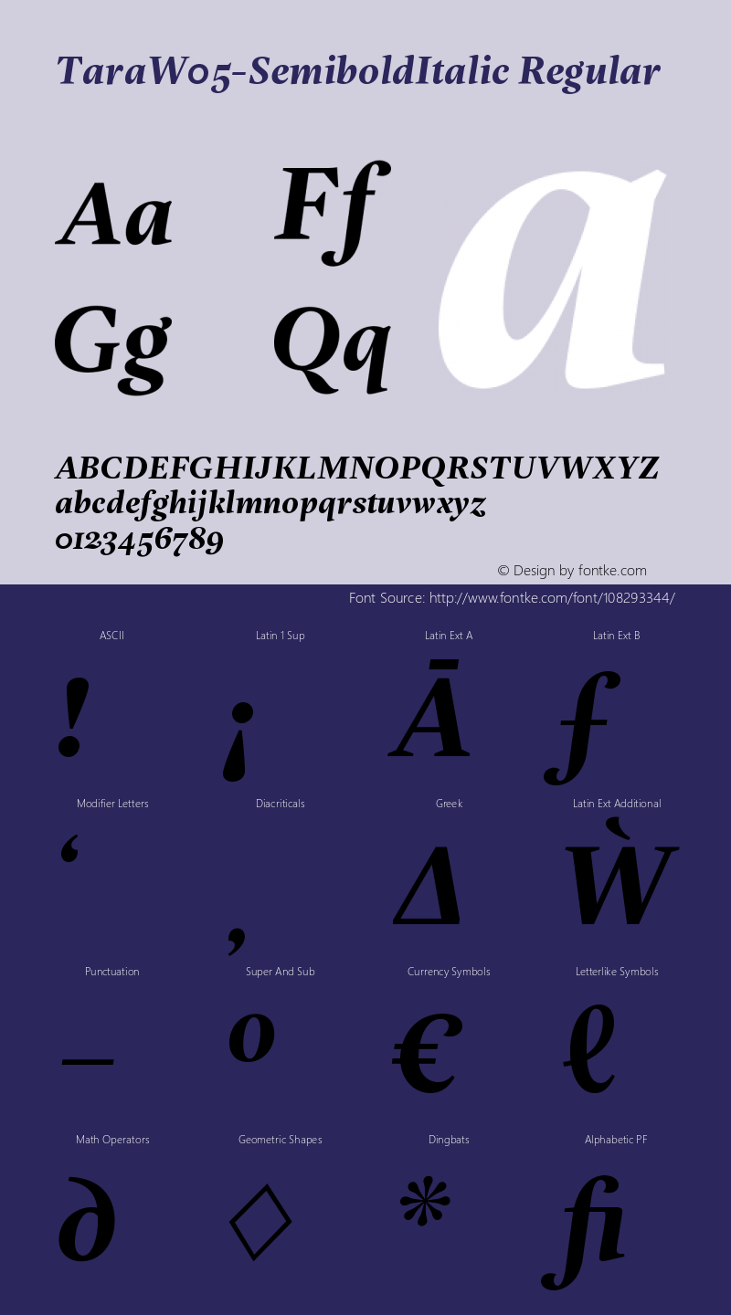 Tara W05 Semibold Italic Version 1.00 Font Sample