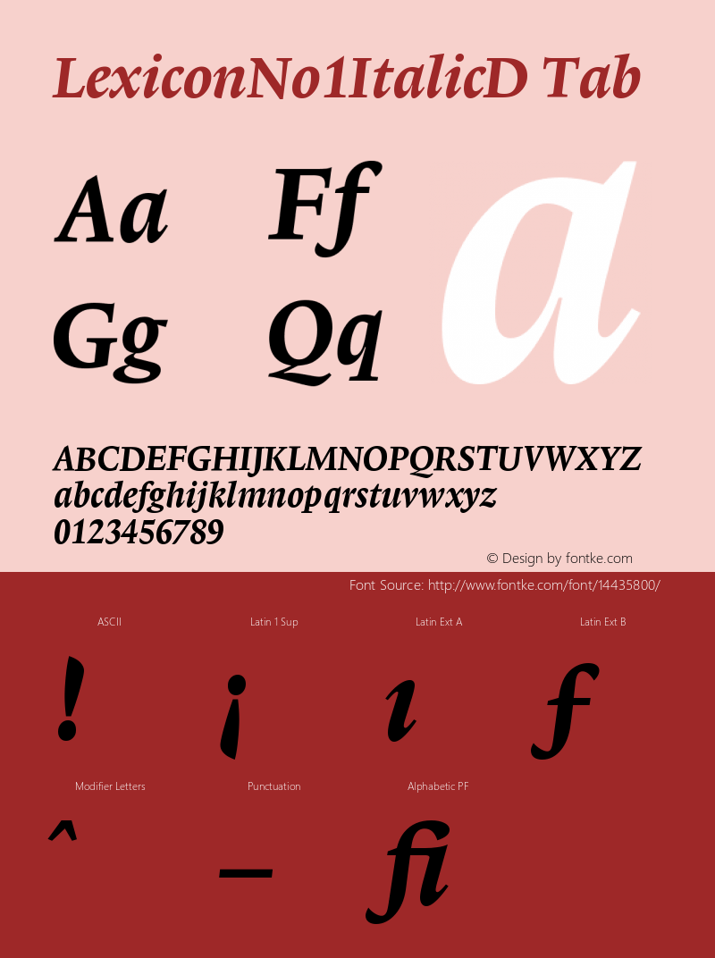 LexiconNo1ItalicD Tab Version 001.000 Font Sample