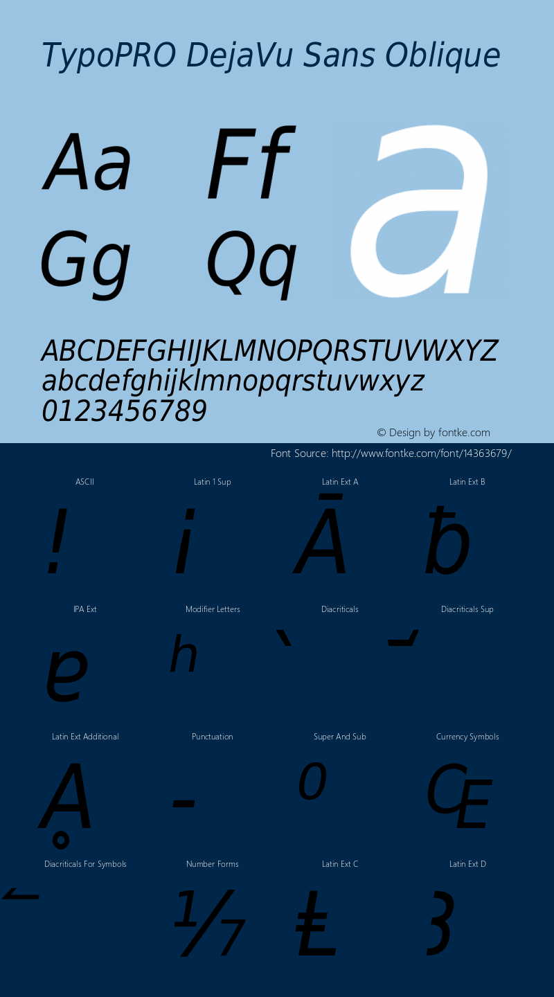 TypoPRO DejaVu Sans Oblique Version 2.34 Font Sample