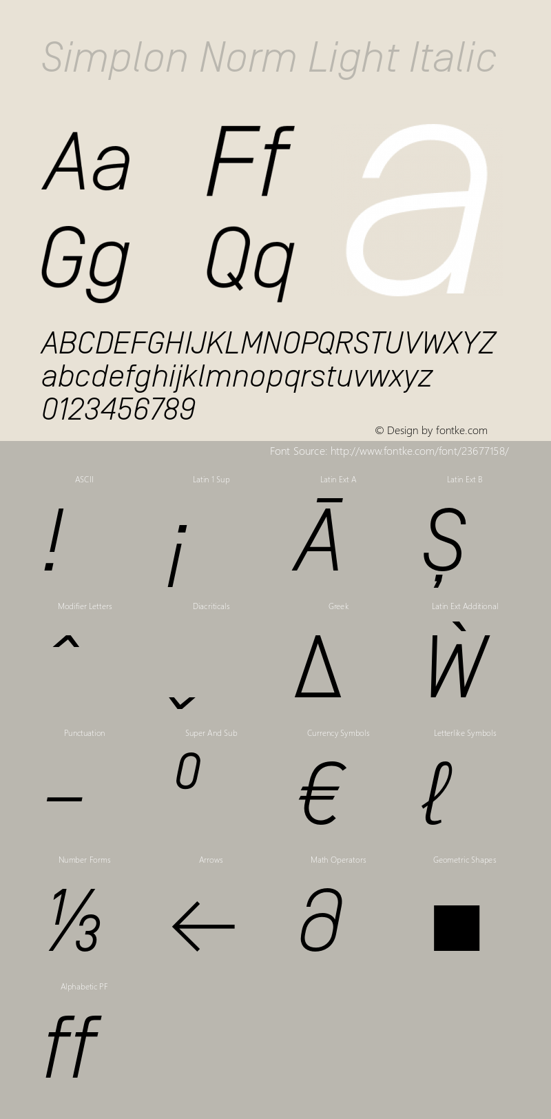 Simplon Norm Light Italic Version 2.001 Font Sample