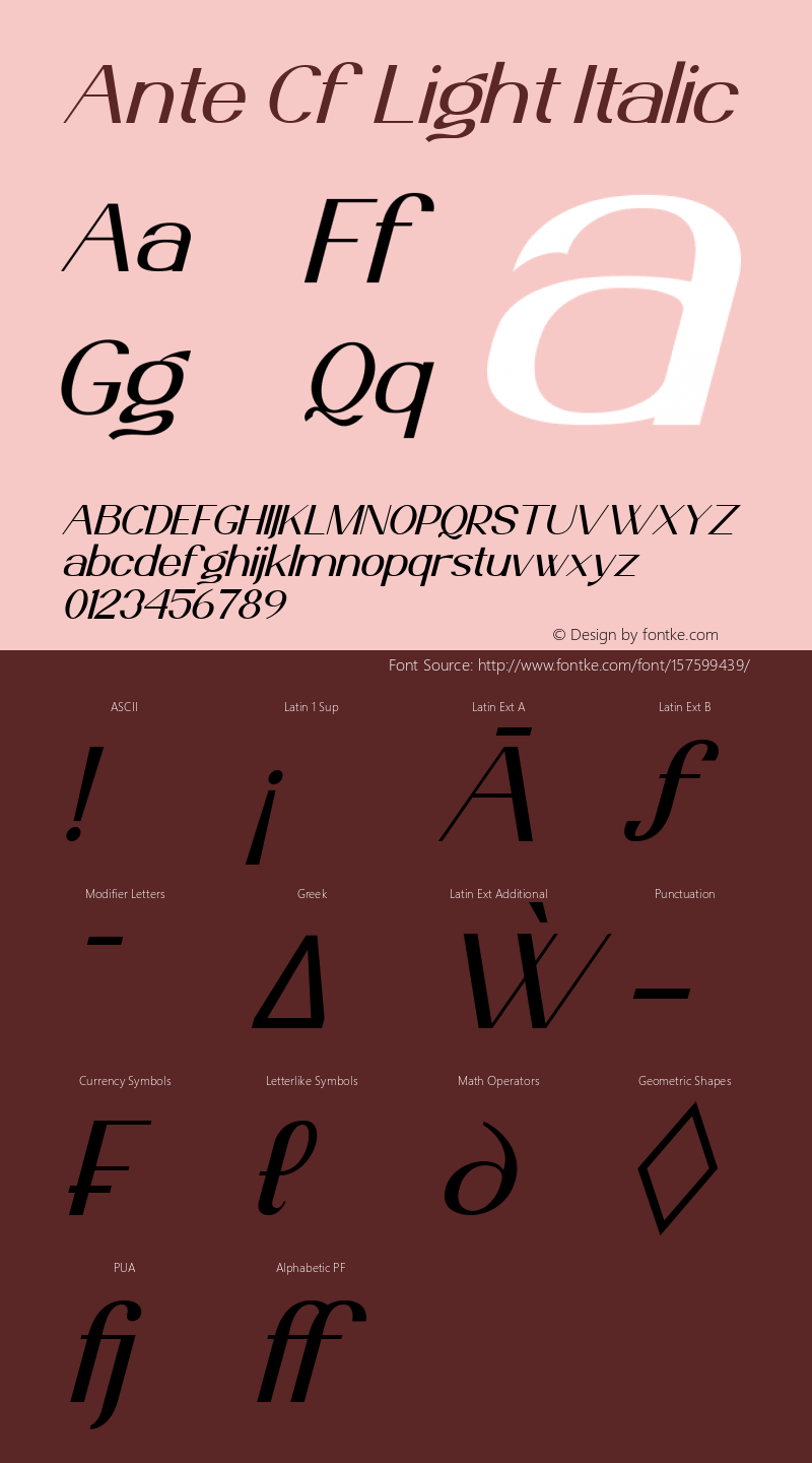 Ante Cf Light Italic Version 1.000 Font Sample