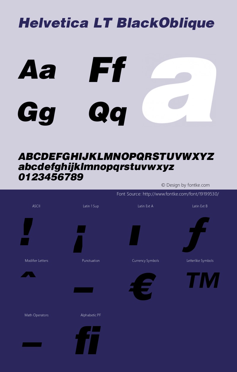 Helvetica LT Black Oblique Version 006.000 Font Sample