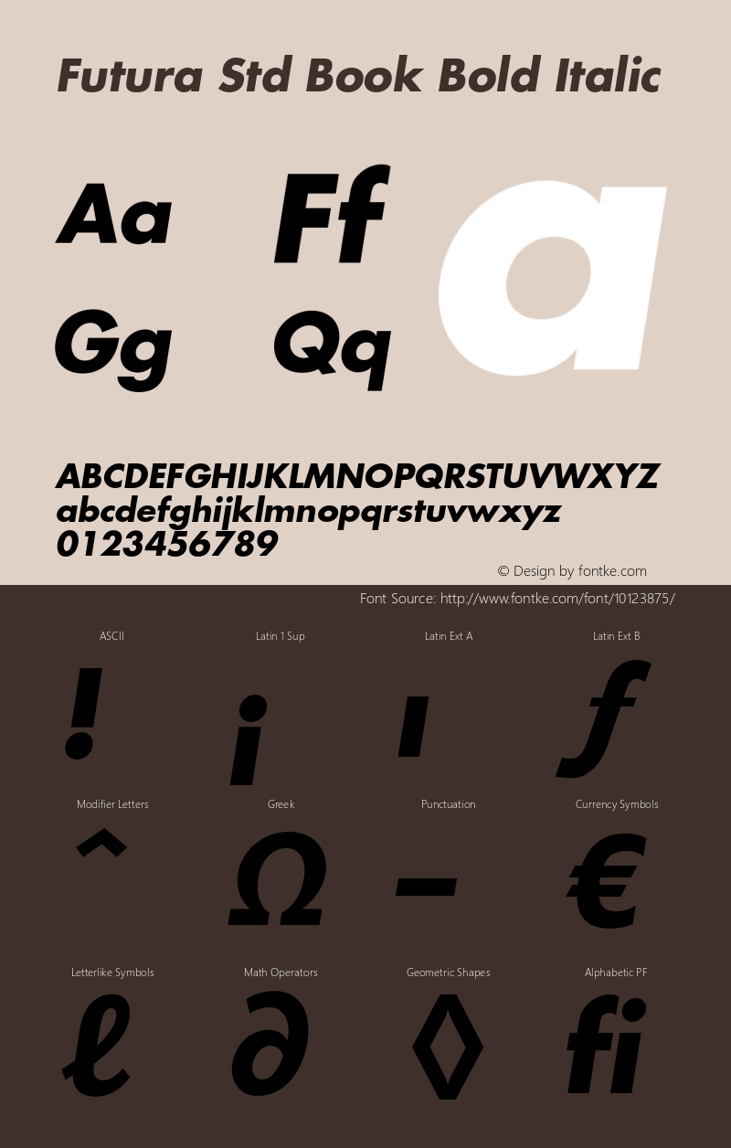 Futura Std Book Bold Italic OTF 1.029;PS 001.003;Core 1.0.33;makeotf.lib1.4.1585 Font Sample