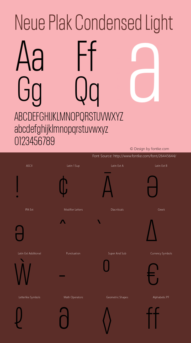 Neue Plak Condensed Light Version 1.00, build 9, s3 Font Sample