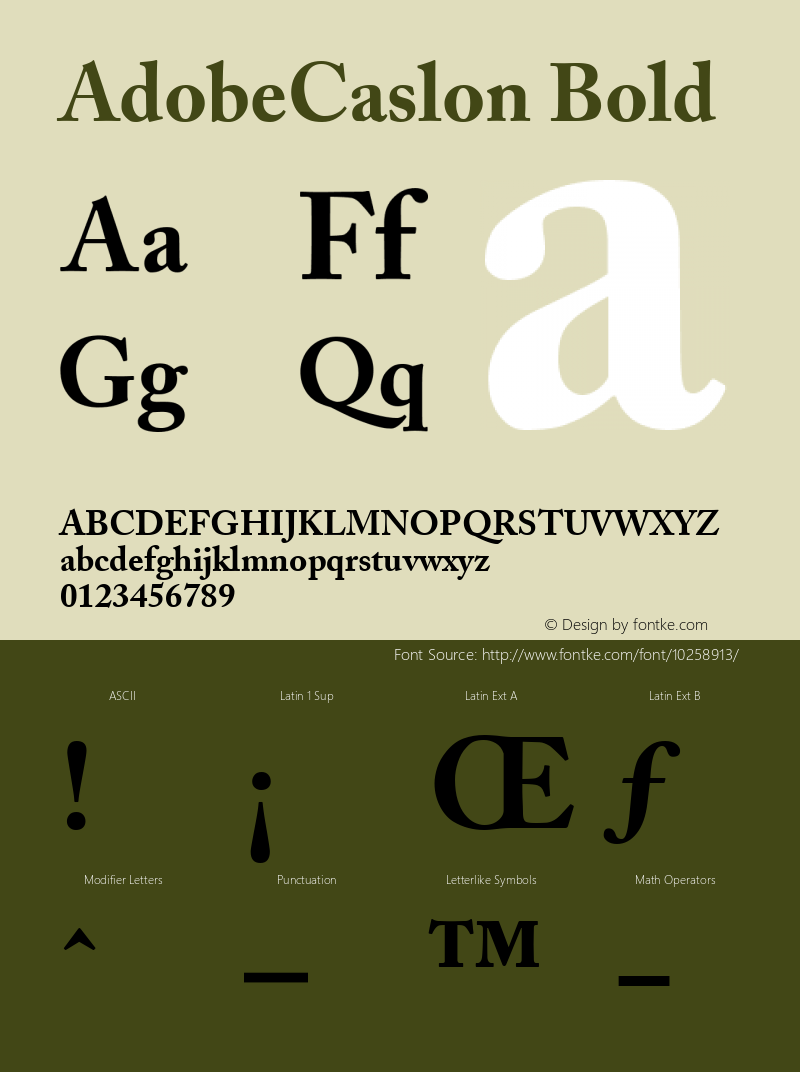 AdobeCaslon Bold Version 1.00 Font Sample