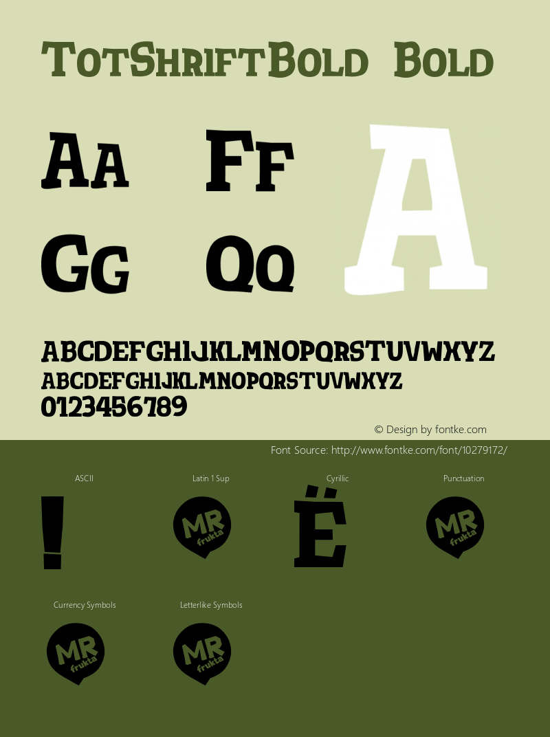 TotShriftBold Bold Version 1.000 : http://twitter.com/MRfrukta Font Sample