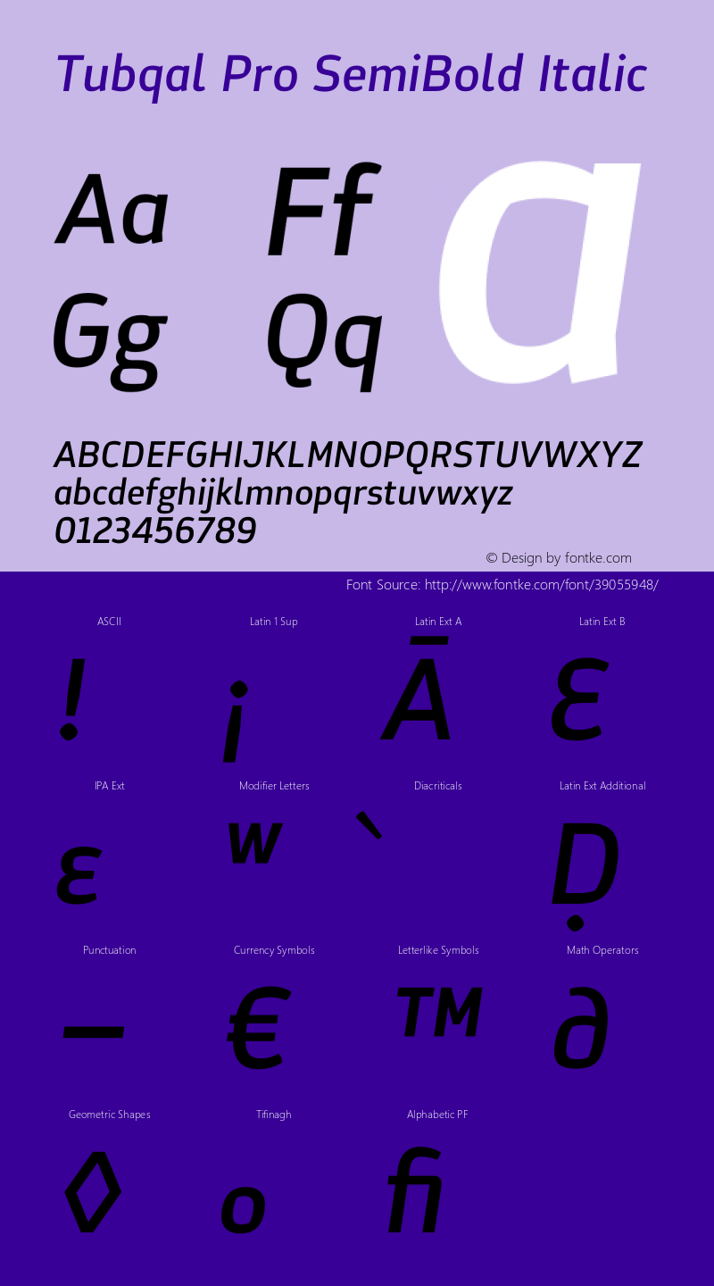 Tubqal Pro SemiBold Italic Version 2.000; ttfautohint (v1.8) Font Sample