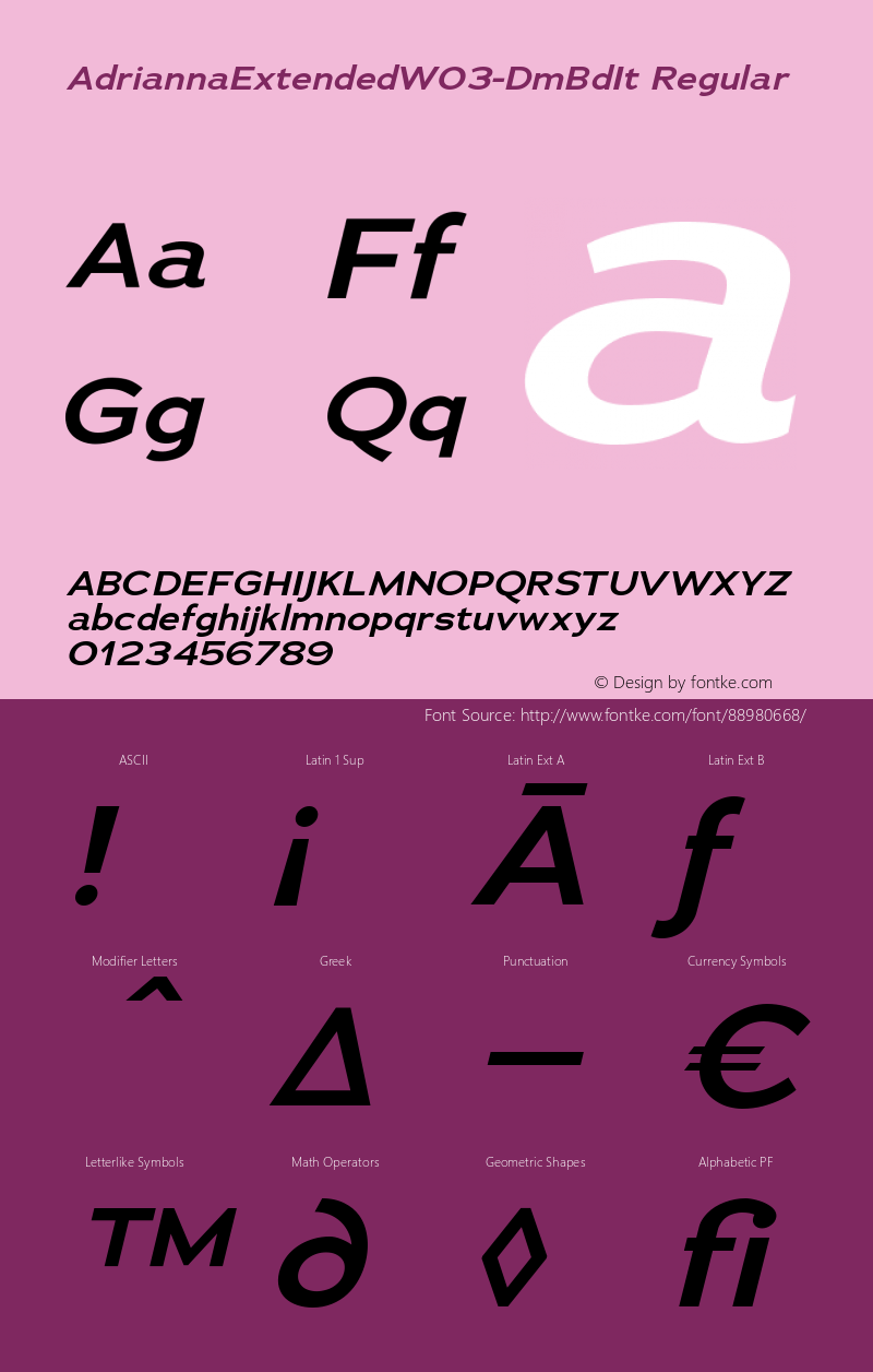 Adrianna Extended W03 DemiBd It Version 3.001 Font Sample