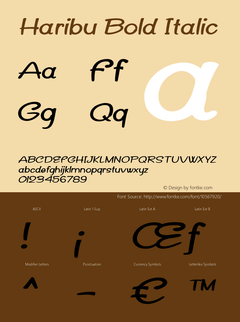 Haribu Bold Italic Version 1.000 Font Sample