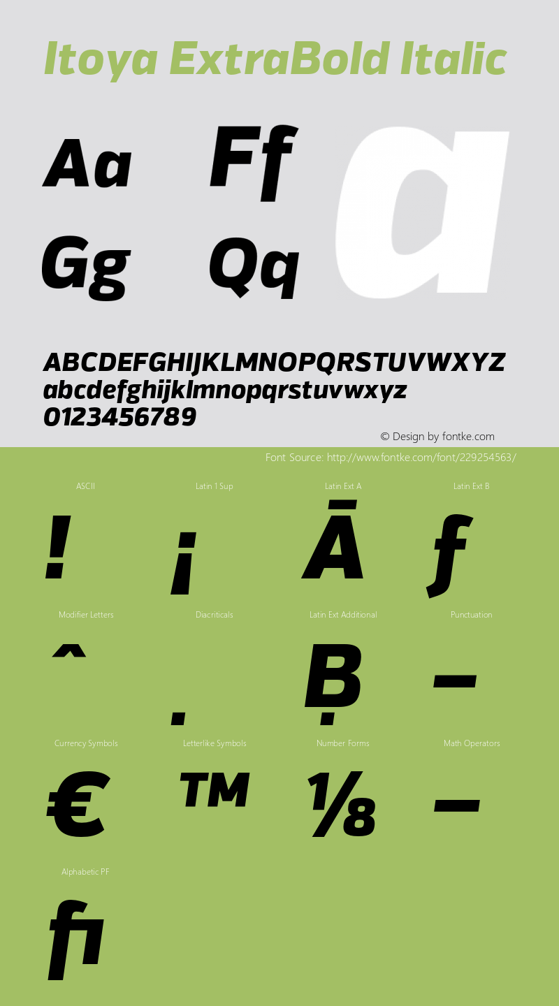 Itoya ExtraBold Italic Version 1.000;PS 001.000;hotconv 1.0.70;makeotf.lib2.5.58329图片样张