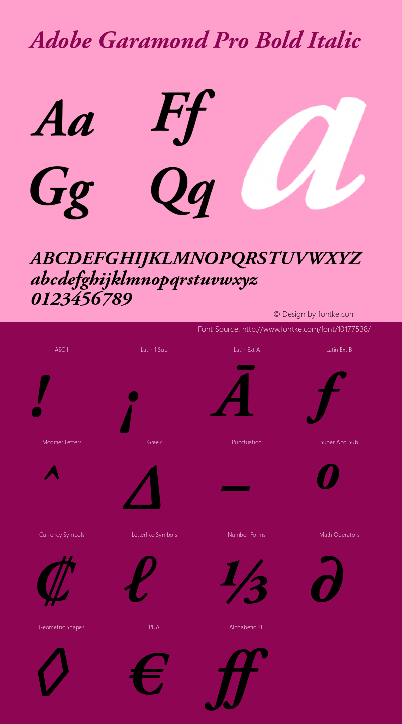 Adobe Garamond Pro Bold Italic OTF 1.007;PS 001.000;Core 1.0.30;makeotf.lib1.4.1030 Font Sample