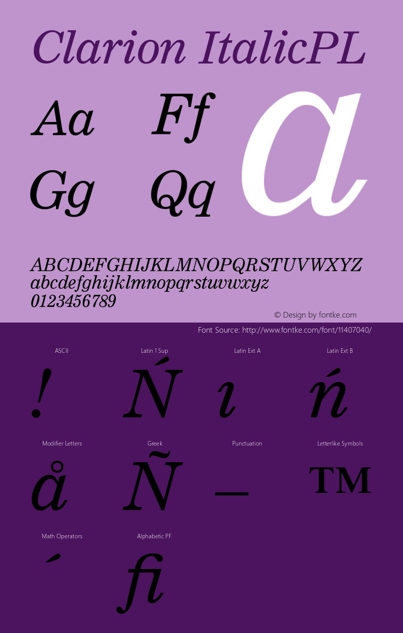 Clarion ItalicPL Version 001.000 Font Sample