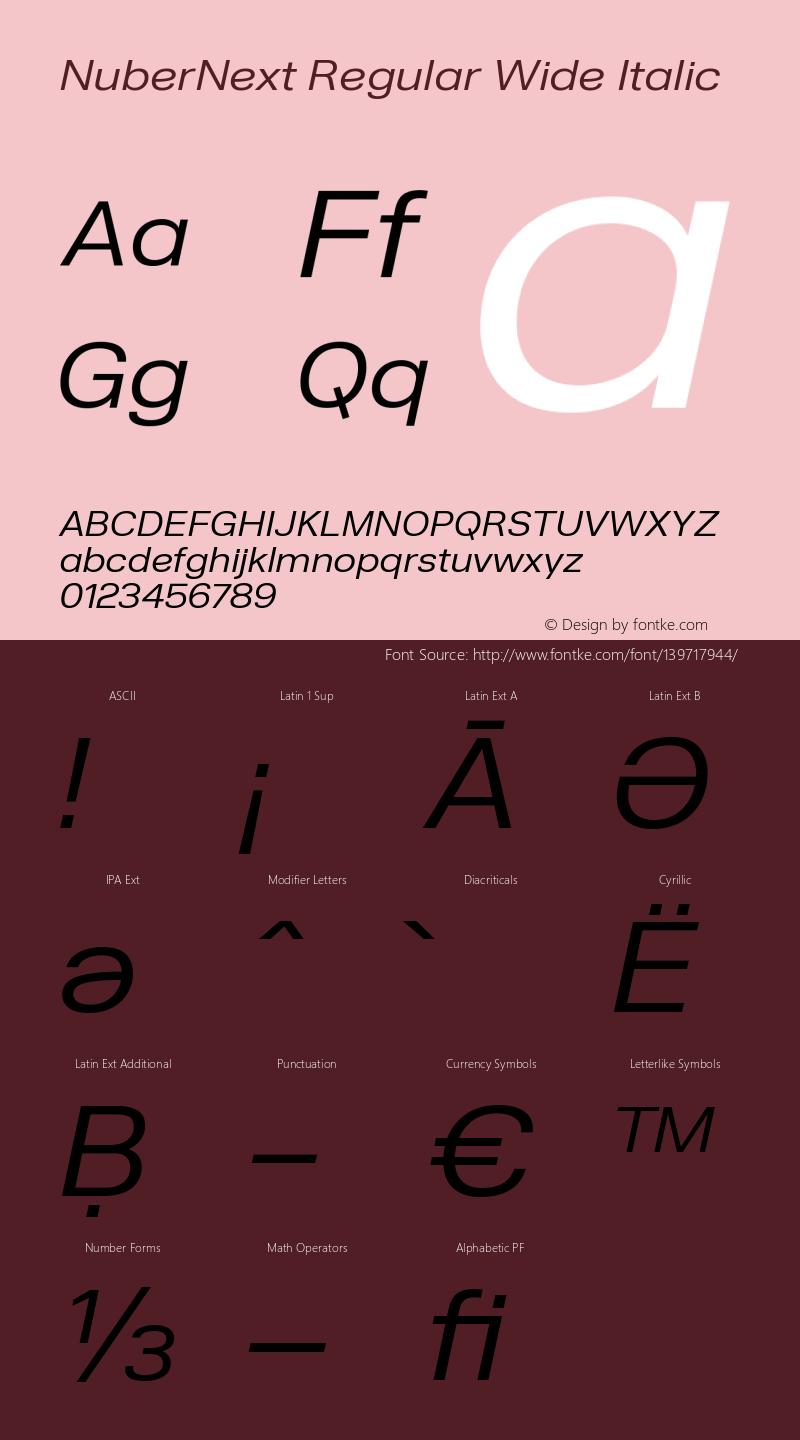 NuberNext Regular Wide Italic Version 001.002 February 2020 Font Sample