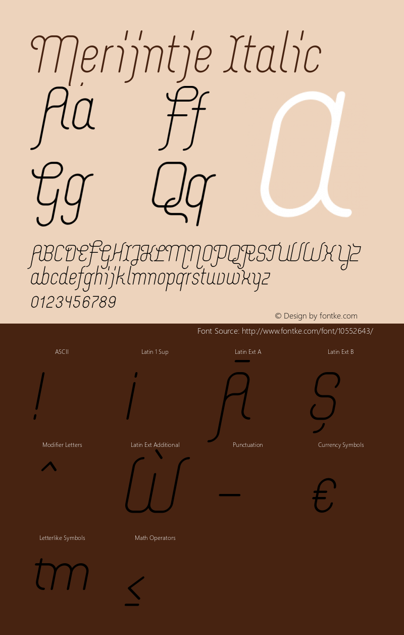 Merijntje Italic Version 1.002;PS 001.002;hotconv 1.0.70;makeotf.lib2.5.58329 Font Sample