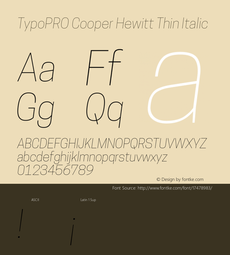 TypoPRO Cooper Hewitt Thin Italic 1.000 Font Sample