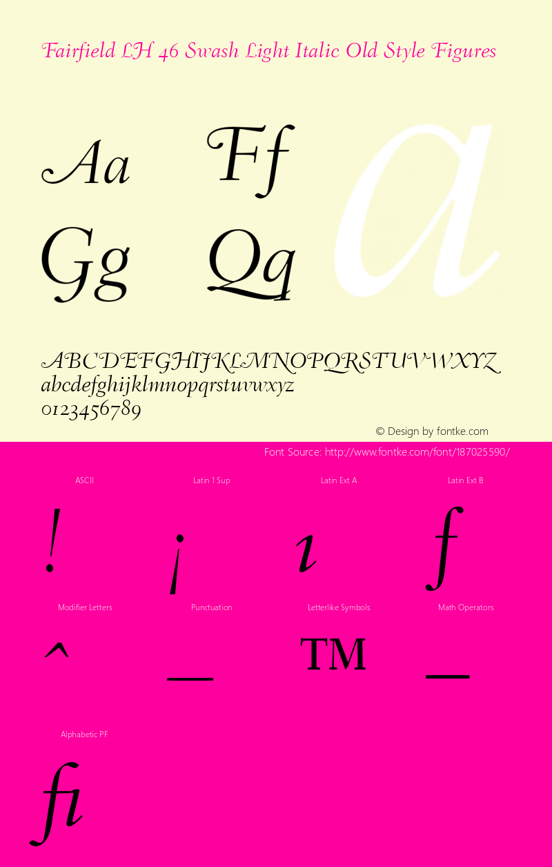 Fairfield LH 46 Swash Light Italic Old Style Figures 001.002图片样张